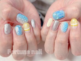 レモンネイル夏ぷっくりフラワー