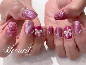 アクイユ 銀座店(ACCUEIL)/リボン&ツイードネイル