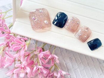 ネイルサロン&スクール ジーナ(GINA)/ピンクラメ×ネイビー