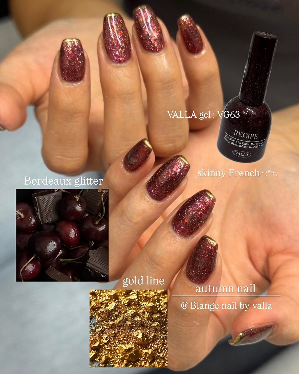 33))ネイルチップ フレンチガーリー ボルドー シンプルネイル