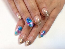 クリアカラーのタイダイネイル