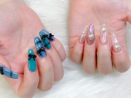 チェックリボン×オーロラパール