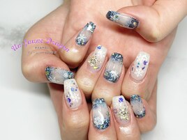 【自爪ネイル】雪の結晶ネイル
