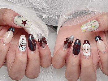 ピオミエルネイル 新宿(pio miel nail)/チェック×サンタホリデーネイル