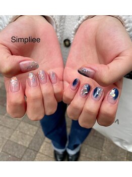 シンプリー ネイルアンドアイラッシュ 祖師谷大蔵店(Simpliee Nail&Eyelash)/クリアニュアンスちぐはぐ6900