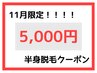 【特別クーポン】上半身or下半身脱毛5,000円【11月限定】