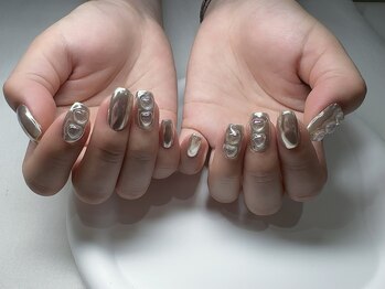 ネイル スパ ココプラス(Nail spa Cocoplus)/シルバーとオーロラハートネイル