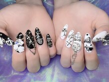 スノーネイルサロン 新宿店(Snow nail salon)/モノクロ薔薇月指輪クロスハート