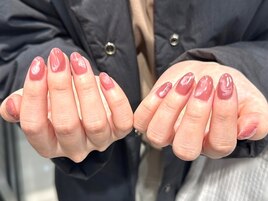 オフィスピンクもやもや春ネイル