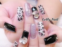 レヒネイル(LeHy nail)/ブラック×レオパードネイル