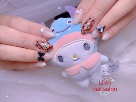 チップ長さ出しチェックネイル