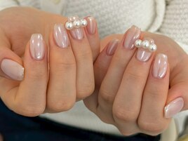 ピンクミラー×パールネイル