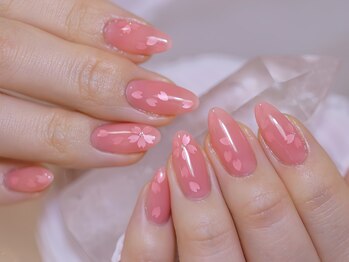 桜ネイル　奥行きネイル