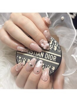 うる艶×ツイードピンクネイル