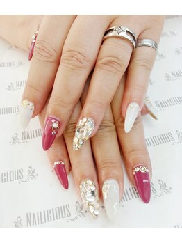 ネイリシャス(NAILICIOUS)/ボルドー&ホワイト&敷き詰め♪