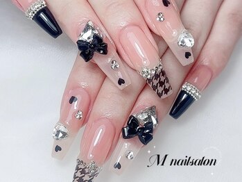 Mネイル/千鳥柄ネイル|リボン