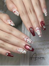 オーラネイル(Aura Nail)/ボルドー・ハートの大人ガーリー