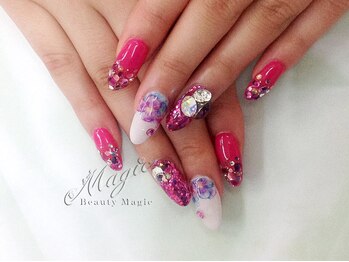 ネイルサロン ビューティーマジック 川口店/ビビットピンクキラキラネイル