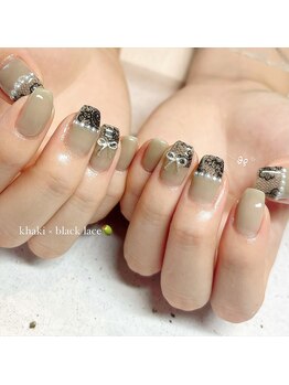 フルール(fleur)/カーキ×ブラックレース