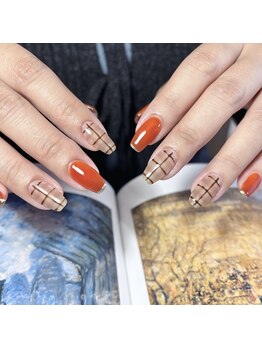 チェック/ブラウン/秋ネイル