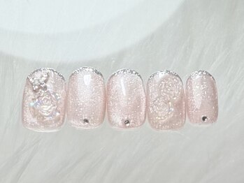 ネイルメゾン 渋谷店(NAIL MAISON)/バラ蝶々ラメフレンチ¥7500