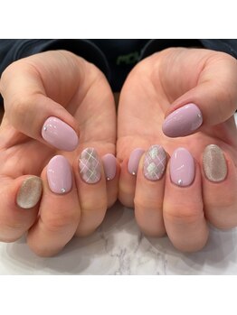 ハーティーネイル hearty nail 溝の口店/ピンク/アーガイル/ガーリー