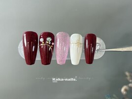 冬ネイル／クリスマス/リボン