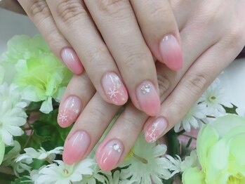 プルミエ ネイル(Premier Nail)/雪の結晶☆ピンクグラデ