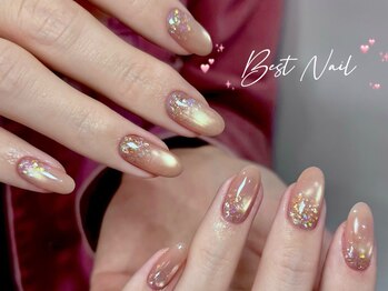 Best Nail 銀座店【ワンホンネイル・スカルプ・パラジェル・上品ジェルネイル】/うる艶マグネット+ラメグラテ