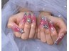 人気NO2★【チップ長さだし】チークガラスフレンチネイル+パーツ2個¥9800