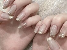 ネイルリブラ(Nail Libra)/グレージュ×ミラーネイル