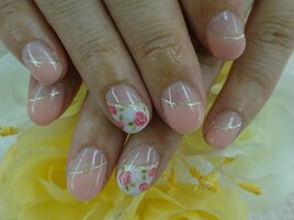 お花☆斜めフレンチネイル