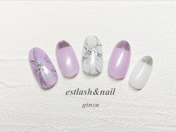 エストラッシュアンドネイル 銀座店(est lash&nail)/ボーダーミラーフラワーネイル