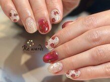 リワーズネイル 千歳船橋店(ReWARDs nail)/つやレッドのマグネットネイル