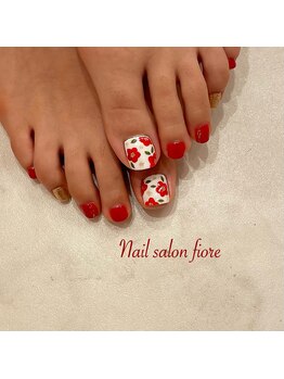 真っ赤な牡丹 和柄フットネイル