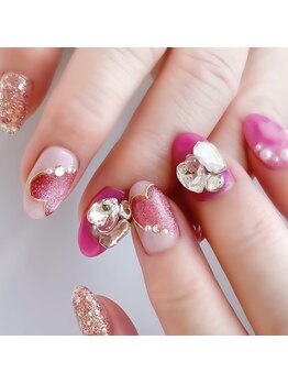 ファストネイル(FAST NAIL)/マグとビジューのハートネイル