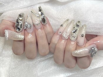 モカ 心斎橋(moca by Lee)/【Aina】キラキラリボンネイル