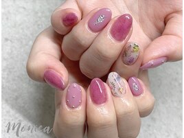 くすみカラー×お花ネイル