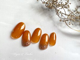 シンプル　オレンジ　ラメグラ