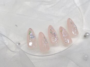 韓国風　ワンホンネイル　ピンク