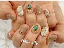 ネイルズアリー 立川店(Nails ally)/ターコイズ×ボタニカル
