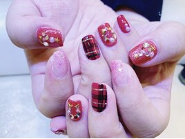 クリスマスチェック赤ネイル
