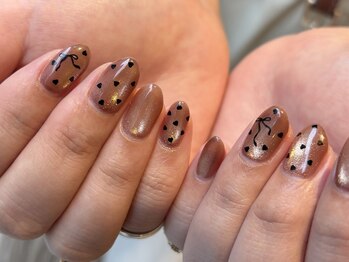 レトネイル レトネイル 大阪梅田(reto nail)/ブラウン/ドット/ハートホロ/秋