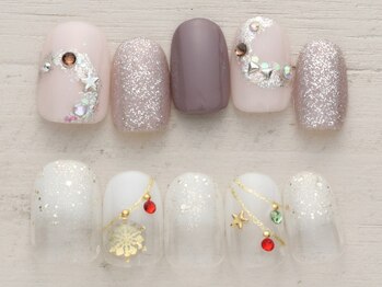 ノーネイル 大宮(NO NAIL)の写真/お洒落OLさんから好評!普段使いもOK【写真】新作12/1~くすみ星屑ネイル×ホワイトクリスマス¥4990♪大宮駅