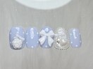 薔薇リボンドットハート青¥7500