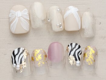 ノーネイル 大宮(NO NAIL)の写真/初心者様に人気!ニュアンスはNONAIL【写真】新作12/1~ふんわりリボンネイル×金箔&ゼブラネイル¥4990♪大宮