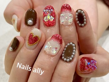 ネイルズアリー 立川店(Nails ally)/バレンタインネイル×くまちゃん