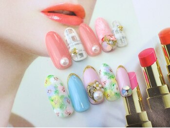 ネイルサロン ティディ(TIDY)/春チェック/手描きフラワー