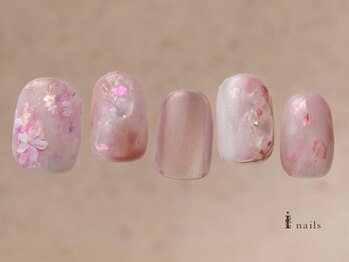 手描き奥行き桜ネイル