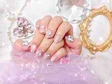 ワンホンネイル 新宿(Rumi Nail)/パーツ付け放題/ラメグラ/ピンク